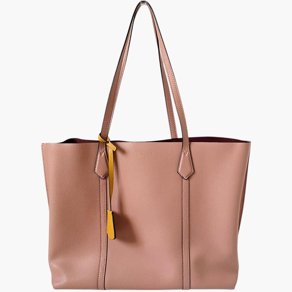 Tory Burch Perry 3 Compartment Tote Bag OS Blush Pink Pebbled Leather Laptop Zip
